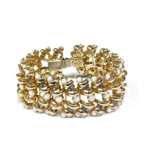 RARE FIND * 1950s HATTIE CARNEGIE Bracelet Blue Rhinestones White Milk Glass